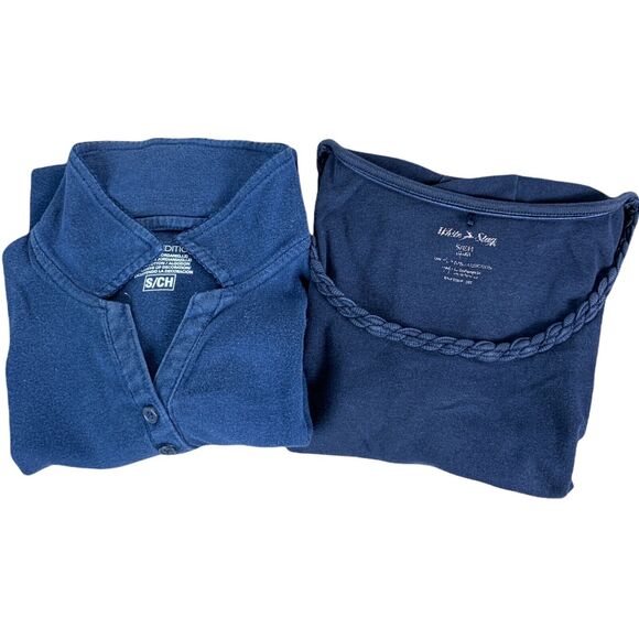 2 Pcs Women's Blouse Top Size Small Navy Blue White Stag & Basic Edition - Picture 1 of 11